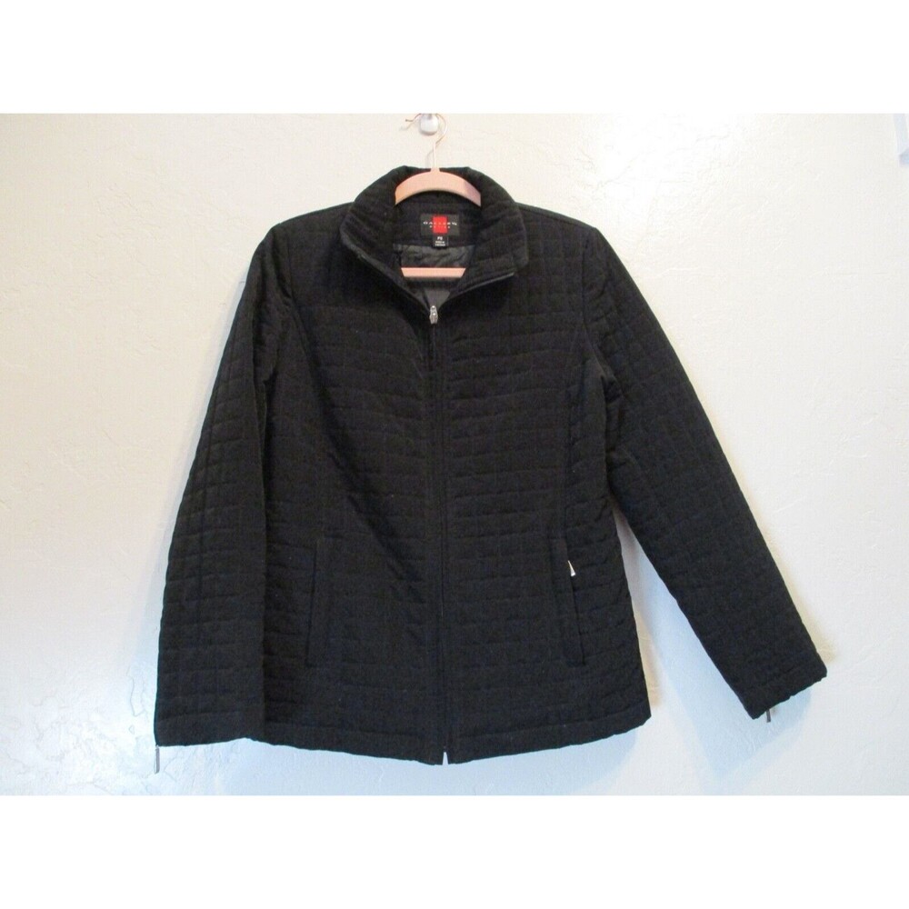 Gallery Womens Sz PS Mock Neck Quilted Jacket Black Hip Length Dress Coat
